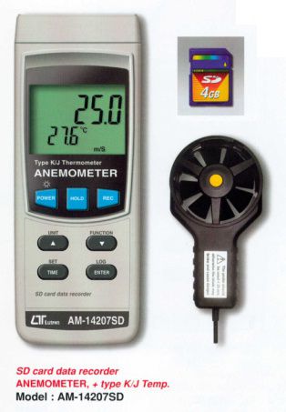 Máy đo tốc độ gió, nhiệt độ K LUTRON AM-14207D, sd card recorder