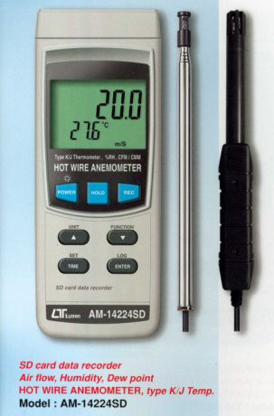 Máy đo tốc độ gió, lưu lượng gió, Dew point, Hot wire LUTRON AM-14224D, sd card recorder