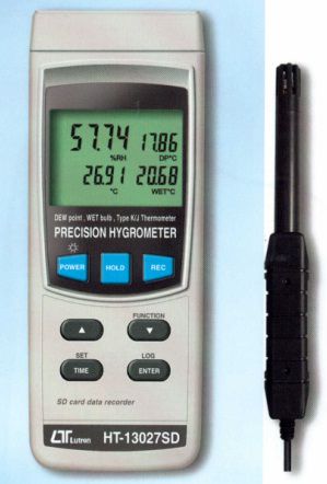 Máy đo nhiệt độ bầu ướt , nhiệt độ điểm sương, nhiệt độ K, độ ẩm LUTRON HT-13027SD – ​​​​​​​SD Card data recorder, 4 displays