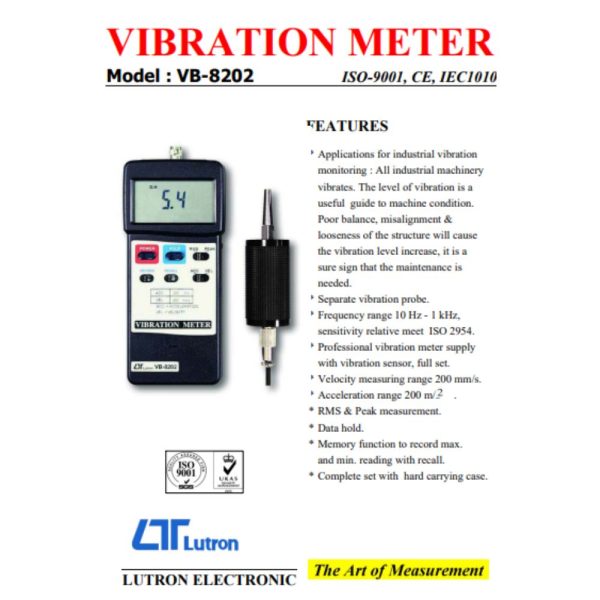 máy đo độ rung LUTRON VB-8202, thiết bị đo độ rung lắc LUTRON VB8202, Lutron VB-8202 Vibration Meter