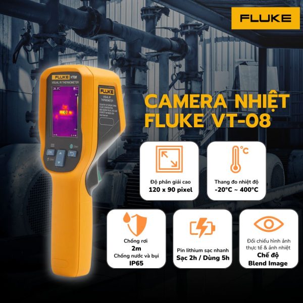 Camera nhiệt Fluke VT08, Máy đo nhiệt độ bằng hồng ngoại trực quan Fluke VT-08, Camera đo nhiệt độ hồng ngoại FLUKE VT 08