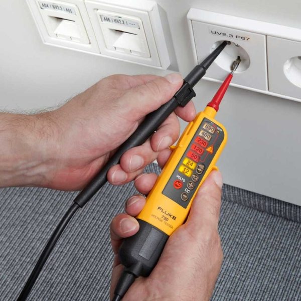 Máy đo điện áp và kiểm tra thông mạch FLUKE T90 (690V) Máy kiểm tra điện áp và thông mạch Fluke T90, Thiết bị kiểm tra dòng điện AC/DC và đo thông mạch Fluke-T90, Fluke T90 Two-pole Voltage and Continuity Electrical Tester