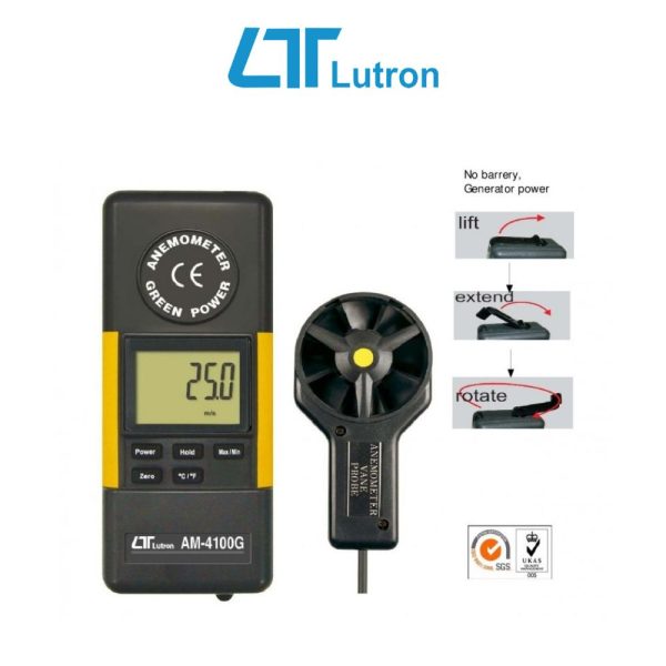 Máy đo tốc độ gió và nhiệt độ môi trường LUTRON AM-4100G, Thiết bị đo gió và nhiệt độ LUTRON AM 4100G, LUTRON AM4100G Anemometer and Temperature Meters