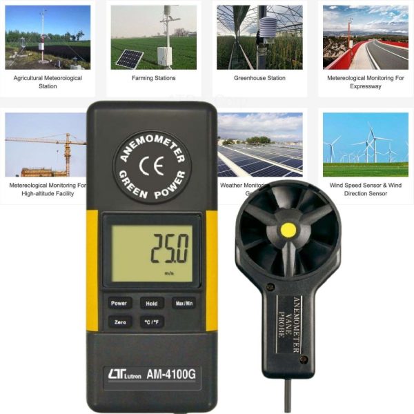 Máy đo tốc độ gió và nhiệt độ môi trường LUTRON AM-4100G, Thiết bị đo gió và nhiệt độ LUTRON AM 4100G, LUTRON AM4100G Anemometer and Temperature Meters
