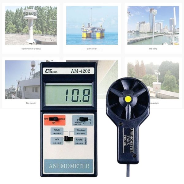 Máy đo tốc độ gió, nhiệt độ môi trường LUTRON AM-4202, Thiết bị đo gió và nhiệt độ môi trường LUTRON AM 4202, Lutron AM4202 Digital Anemometer With Temperature