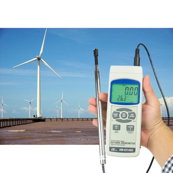 máy đo tốc độ gió có đầu dò dạng ống lồng mở rộng LUTRON AM-4214SD, máy đo tốc độ gió và nhiệt độ môi trường LUTRON AM 4214SD que đo kéo dài, LUTRON AM4214SD Anemometer with telescopic probe