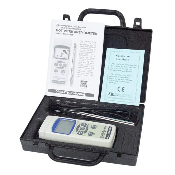 máy đo tốc độ gió có đầu dò dạng ống lồng mở rộng LUTRON AM-4214SD, máy đo tốc độ gió và nhiệt độ môi trường LUTRON AM 4214SD que đo kéo dài, LUTRON AM4214SD Anemometer with telescopic probe