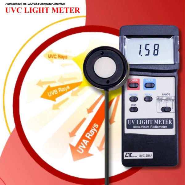 Máy đo ánh sáng UVC LUTRON UVC-254A cầm tay nhỏ gọn Máy đo ánh sáng UVC LUTRON UVC-254A, Thiết bị đo bức xạ cực tím LUTRON UVC 254A, UVC LIGHT METER LUTRON UVC-254A