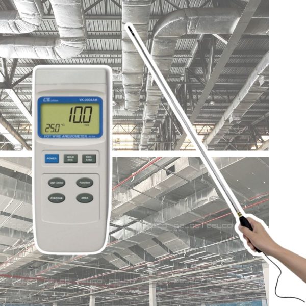 Máy đo tốc độ gió nóng, lưu lượng và nhiệt độ LUTRON YK-2004AH, máy đo vận tốc khí nóng có đầu dò dạng ống lồng LUTRON YK 2004AH, LUTRON YK-2004AH Hot Wire Anemometer