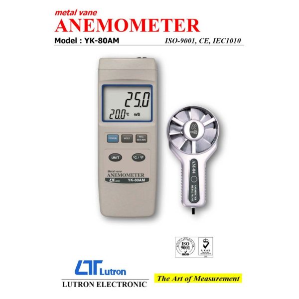 Máy đo tốc độ gió, lưu lượng và nhiệt độ LUTRON YK-80AM, Máy đo gió đa năng LUTRON YK80AM, LUTRON YK 80AM Anemometer