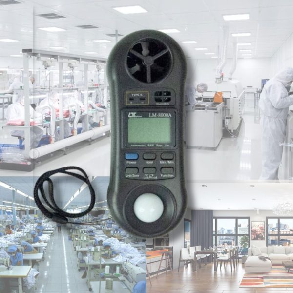 Máy đo vi khí hậu LUTRON LM-8000A cầm tay (4 trong 1), máy đo nhiệt độ, tốc độ gió, ánh sáng, độ ẩm LUTRON LM 8000A, LUTRON LM8000A Anemometer-Thermometer-Humidity-Light Meter