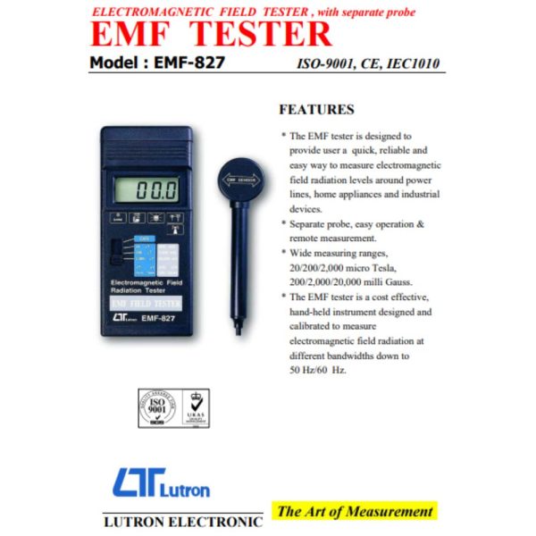 Máy đo điện từ trường LUTRON EMF-827 cầm tay Máy đo điện từ trường LUTRON EMF-827, thiết bị đo điện trường và từ trường điện tử LUTRON EMF827, Lutron EMF 827 Electro Magnetic Field Meter