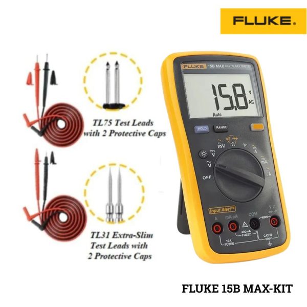 Combo đồng hồ vạn năng FLUKE 15B MAX-KIT, bộ đồng hồ VOM FLUKE 15B MAX-KIT kèm dây đo, Combo FLUKE 15B MAX-KIT Digital Multimeter