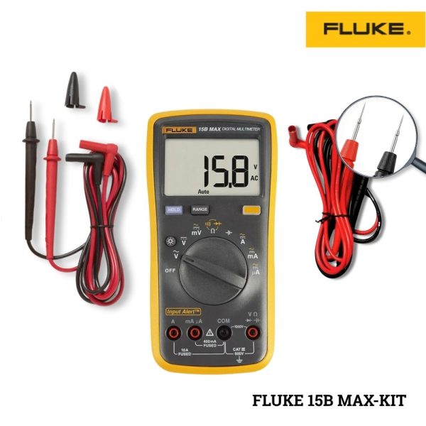 Combo đồng hồ vạn năng FLUKE 15B MAX-KIT, bộ đồng hồ VOM FLUKE 15B MAX-KIT kèm dây đo, Combo FLUKE 15B MAX-KIT Digital Multimeter
