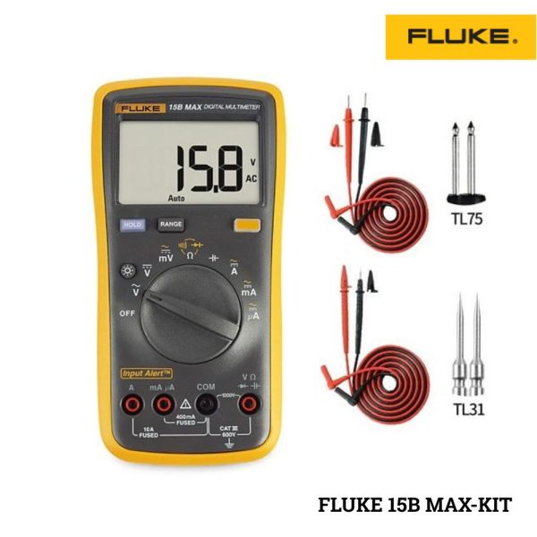 Combo đồng hồ vạn năng FLUKE 15B MAX-KIT, bộ đồng hồ VOM FLUKE 15B MAX-KIT kèm dây đo, Combo FLUKE 15B MAX-KIT Digital Multimeter