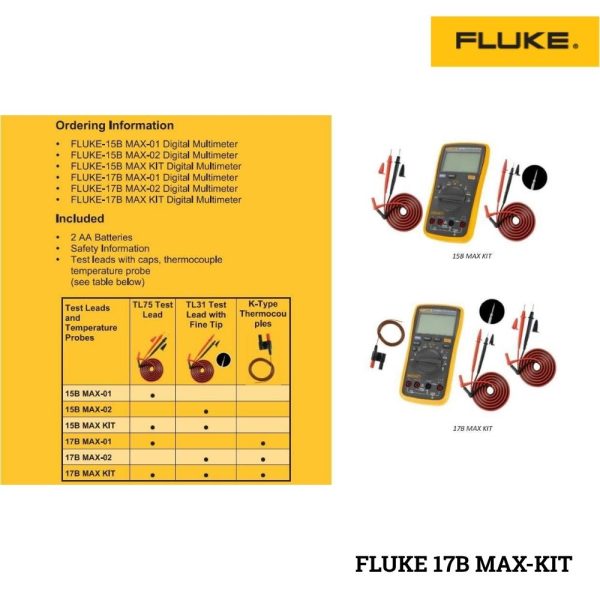 Combo đồng hồ vạn năng FLUKE 17B MAX-KIT, bộ đồng hồ VOM FLUKE 17B MAX-KIT kèm dây đo, Combo FLUKE 17B MAX-KIT Digital Multimeter