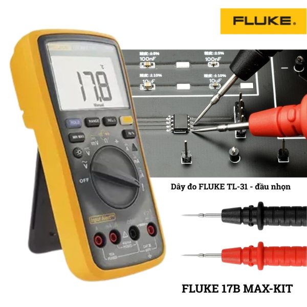 Combo đồng hồ vạn năng FLUKE 17B MAX-KIT, bộ đồng hồ VOM FLUKE 17B MAX-KIT kèm dây đo, Combo FLUKE 17B MAX-KIT Digital Multimeter