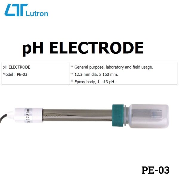 Đầu dò pH LUTRON PE-03, cảm biến pH LUTRON PE 03, điện cực pH đa năng LUTRON PE-03 pH electrode