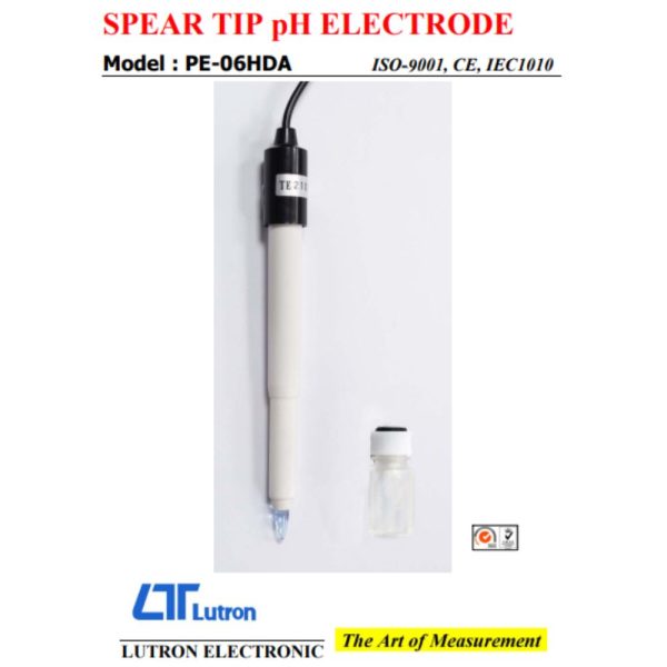 Đầu dò pH đất và thực phẩm LUTRON PE-06HDA đâm xuyên, điện cực pH đầu nhọn LUTRON PE-06HDA, LUTRON PE-06HDA Spear Tip Soil pH Electrode