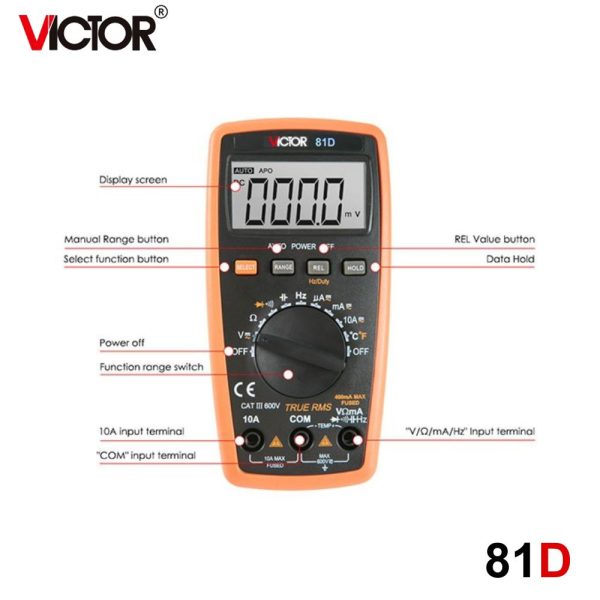 đồng hồ vạn năng VICTOR 81D True-RMS tự động chọn thang đo (Auto Range), đồng hồ vạn năng điện tử VICTOR-81D (Yitensen-81D), VICTOR 81D Multimeter