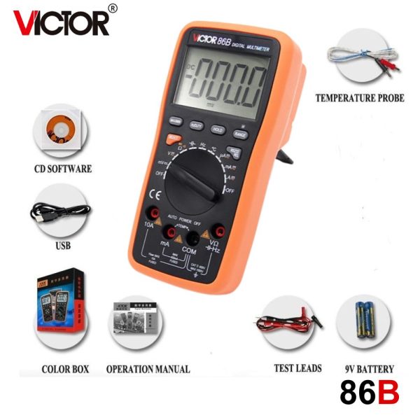 đồng hồ vạn năng VICTOR 86B ghi dữ liệu có cổng USB Type-C, đồng hồ đo VOM có chức năng datalogger VICTOR-86B, VICTOR 86B multimeter