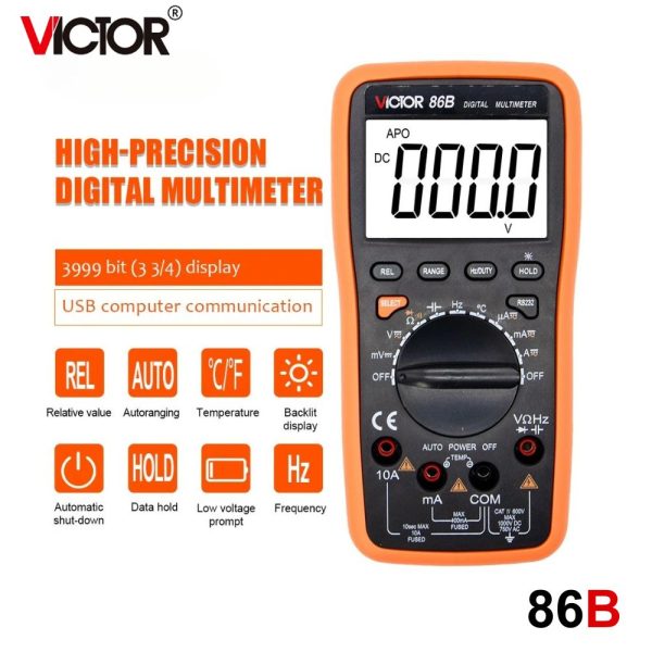 đồng hồ vạn năng VICTOR 86B ghi dữ liệu có cổng USB Type-C, đồng hồ đo VOM có chức năng datalogger VICTOR-86B, VICTOR 86B multimeter