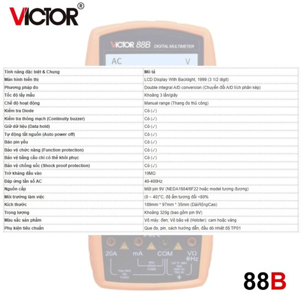 đồng hồ vạn năng VICTOR 88B True-RMS, đồng hồ vạn năng kỹ thuật số VICTOR-88B, VICTOR 88B Multimeter