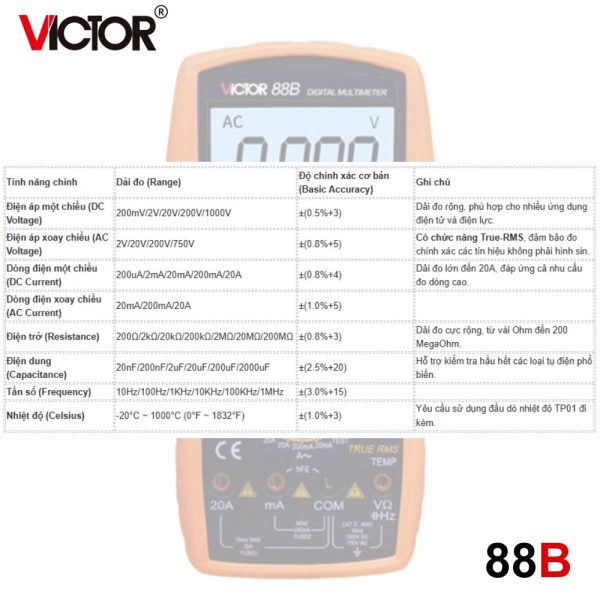 đồng hồ vạn năng VICTOR 88B True-RMS, đồng hồ vạn năng kỹ thuật số VICTOR-88B, VICTOR 88B Multimeter