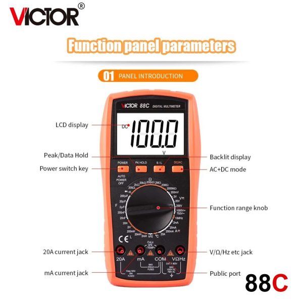 đồng hồ vạn năng VICTOR 88C True-RMS, đồng hồ vạn năng giá rẻ VICTOR-88C (Yitensen-88C), VICTOR 88C Multimeter