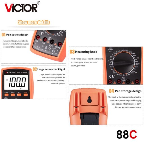 đồng hồ vạn năng VICTOR 88C True-RMS, đồng hồ vạn năng giá rẻ VICTOR-88C (Yitensen-88C), VICTOR 88C Multimeter