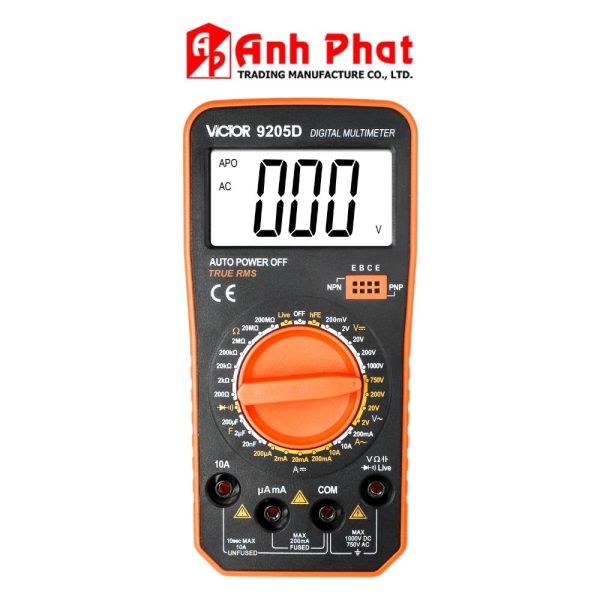 đồng hồ vạn năng VICTOR 9205D True-RMS, đồng hồ VOM điện tử hiển thị số VICTOR-9205D, VICTOR 9205D digital multimeter