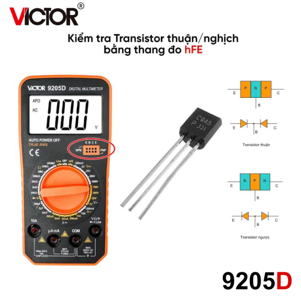 đồng hồ vạn năng VICTOR 9205D True-RMS, đồng hồ VOM điện tử hiển thị số VICTOR-9205D, VICTOR 9205D digital multimeter