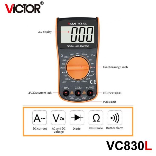 đồng hồ vạn năng VICTOR VC830L, đồng hồ vạn năng giá rẻ VICTOR VC 830L kỹ thuật số, VICTOR VC830L Digital Multimeter