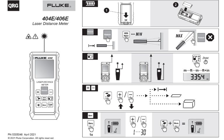 Hướng dẫn sử dụng Thước đo Laser FLUKE 404E/406E Hướng dẫn sử dụng thước đo laser FLUKE 404E và 406E tiếng Việt, cách dùng máy đo khoảng cách laser Fluke 404E/406E, Fluke 404E/406E Laser Distance Meter Users Manual