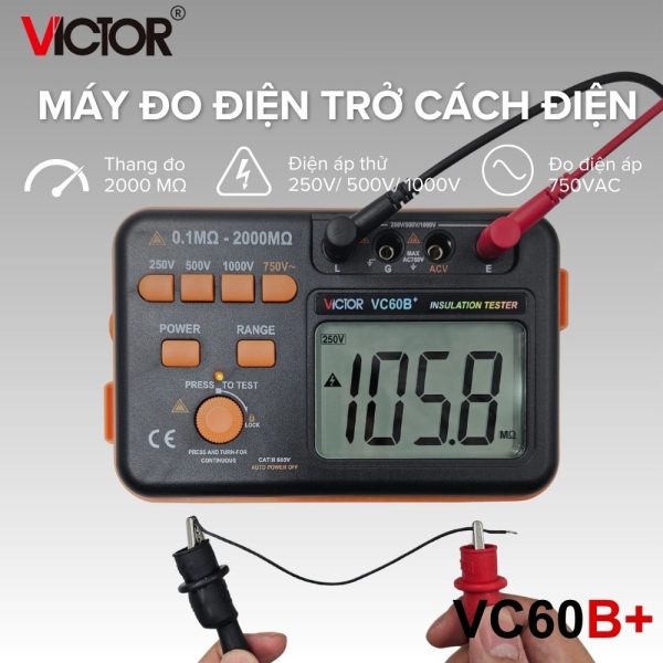 Máy đo điện trở cách điện VICTOR VC60B+, máy kiểm tra điện trở cách điện kỹ thuật số VICTOR VC60B plus, VICTOR VC60B+ digital insulation tester