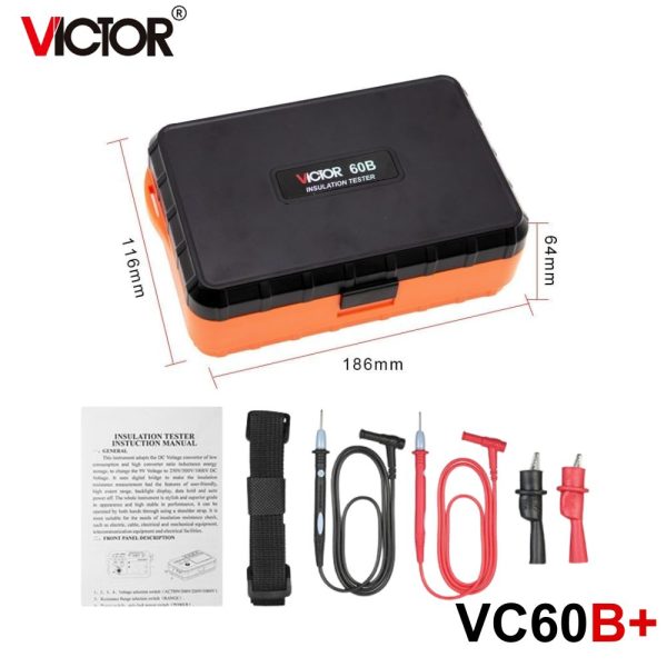 Máy đo điện trở cách điện VICTOR VC60B+, máy kiểm tra điện trở cách điện kỹ thuật số VICTOR VC60B plus, VICTOR VC60B+ digital insulation tester