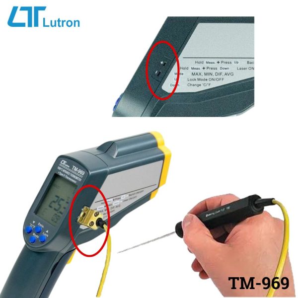 Máy đo nhiệt độ hồng ngoại LUTRON TM-969 (1000℃) 2 trong 1, máy đo nhiệt độ tiếp xúc và không tiếp xúc LUTRON TM969, LUTRON TM 969 Infrared Thermometer