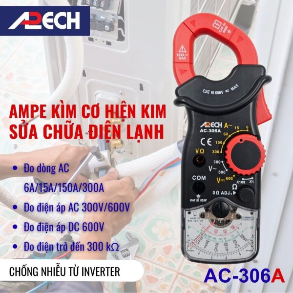 Ampe kìm cơ APECH AC-306A chỉ thị kim đo dòng AC (300A), Ampe kìm kim APECH AC306A, APECH AC 306A Analog Clamp Meter