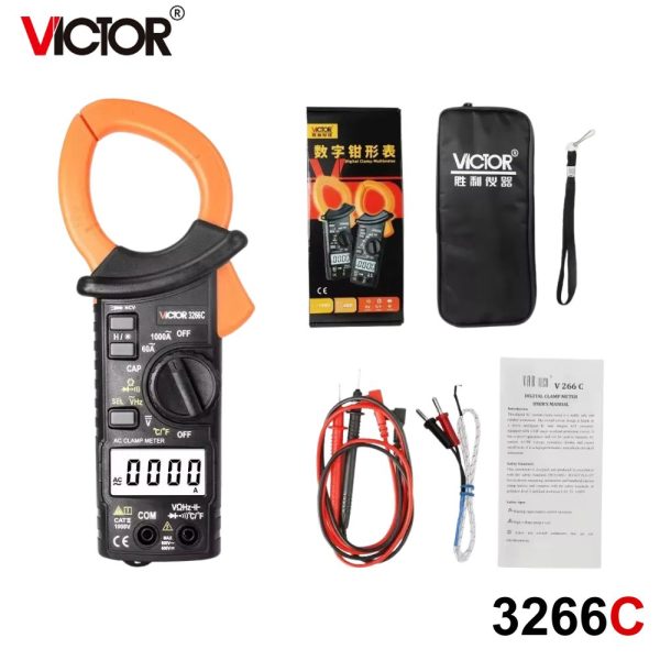 Ampe kìm cỡ lớn VICTOR 3266C kỹ thuật số đo dòng AC 1000A, Ampe kìm loại lớn VICTOR-3266C, VICTOR 3266C Large Caliber Digital Clamp Meter