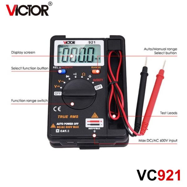 Đồng hồ vạn năng bỏ túi VICTOR VC921 True-RMS, đồng hồ vạn năng VICTOR VC 921 True RMS, VICTOR VC921 True-RMS Foldable Mini Palm VICTOR Digital Multimeter