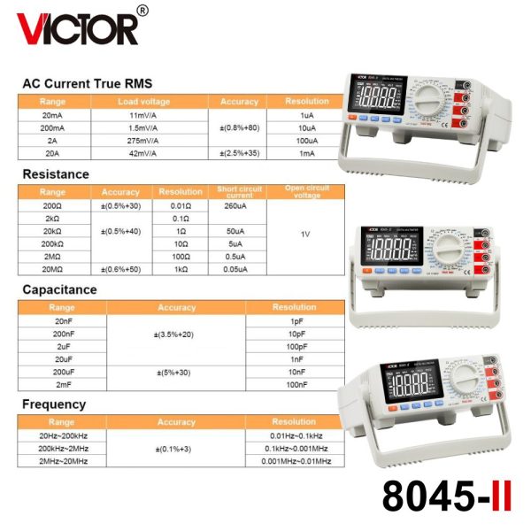 Đồng hồ vạn năng để bàn VICTOR VC8045-II True-RMS, đồng hồ vạn năng kỹ thuật số để bàn VICTOR 8045 II True RMS, VICTOR VC 8045-II Digital Bench Multimeter