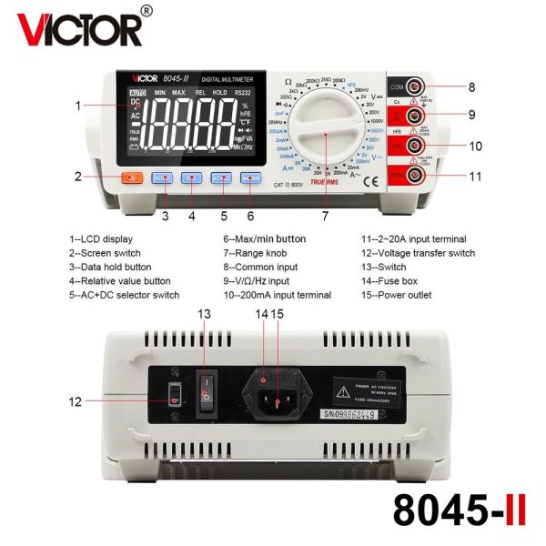 Đồng hồ vạn năng để bàn VICTOR VC8045-II True-RMS, đồng hồ vạn năng kỹ thuật số để bàn VICTOR 8045 II True RMS, VICTOR VC 8045-II Digital Bench Multimeter