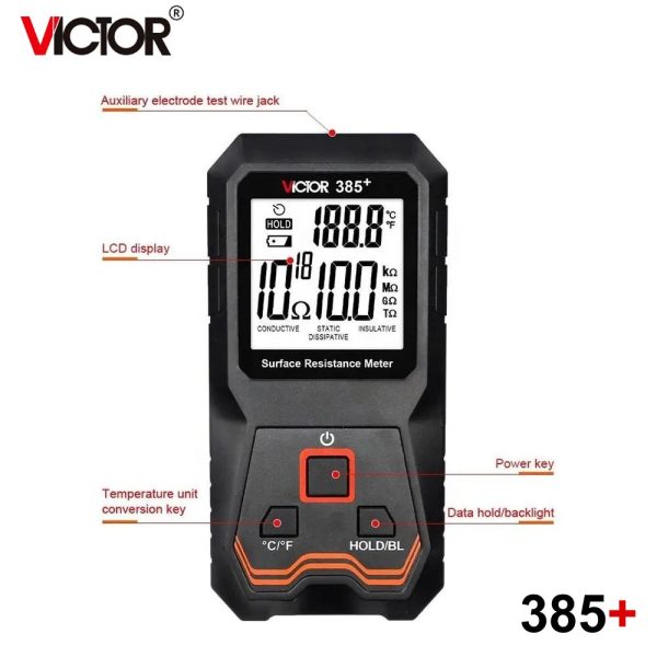 Máy đo điện trở bề mặt VICTOR 385+ (RuoShui 385+), thiết bị kiểm tra điện trở bề mặt VICTOR 385+, VICTOR 385 + Surface Resistance Meter