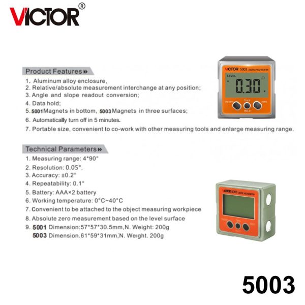 Máy đo độ nghiêng điện tử VICTOR 5003 Digital Inclinometer, thước đo độ nghiêng kỹ thuật số VICTOR-5003, VICTOR 5003 Digital Inclinometer