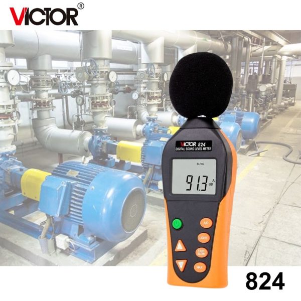 Máy đo độ ồn VICTOR 824 kỹ thuật số cầm tay, thiết bị đo âm thanh VICTOR-824, VICTOR 824 Digital Sound Level Meter