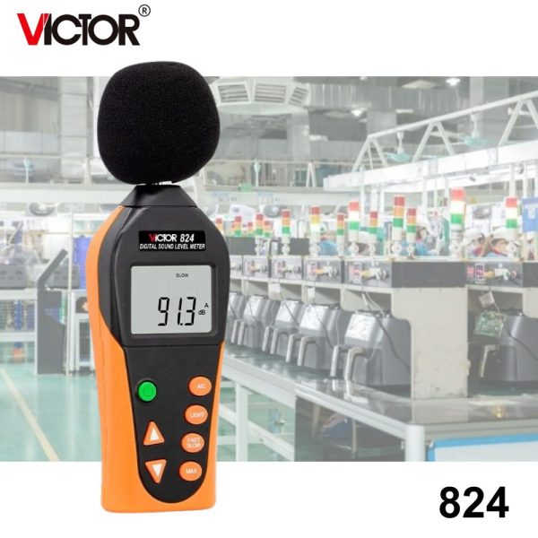 Máy đo độ ồn VICTOR 824 kỹ thuật số cầm tay, thiết bị đo âm thanh VICTOR-824, VICTOR 824 Digital Sound Level Meter