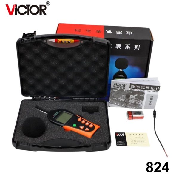 Máy đo độ ồn VICTOR 824 kỹ thuật số cầm tay, thiết bị đo âm thanh VICTOR-824, VICTOR 824 Digital Sound Level Meter