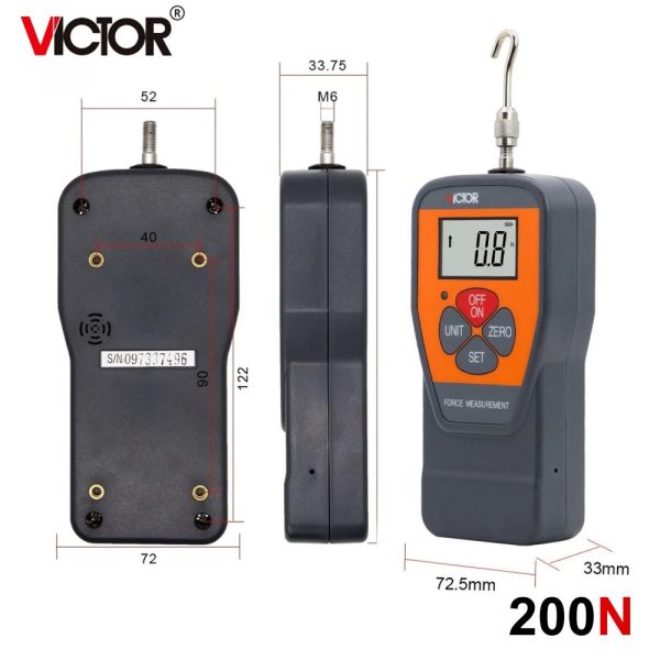 Máy đo lực kéo và nén VICTOR 200N (20kg), máy đo lực căng và lực đẩy VICTOR-200N kỹ thuật số cầm tay, VICTOR 200N Digital Force Gauge