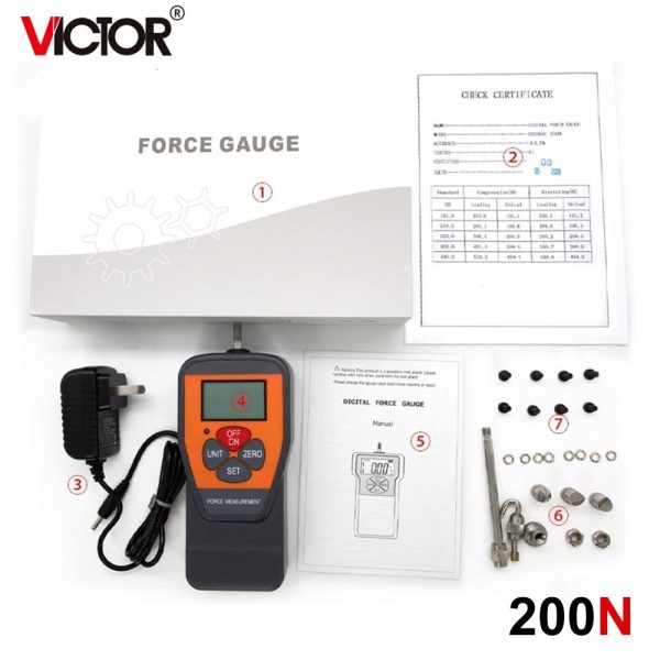 Máy đo lực kéo và nén VICTOR 200N (20kg), máy đo lực căng và lực đẩy VICTOR-200N kỹ thuật số cầm tay, VICTOR 200N Digital Force Gauge