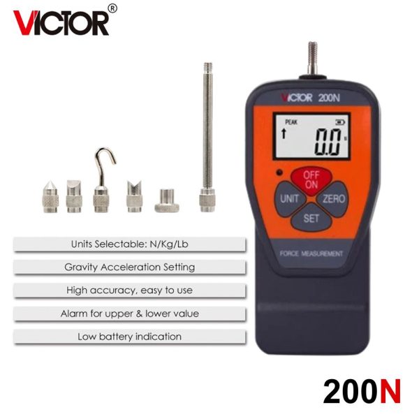 Máy đo lực kéo và nén VICTOR 200N (20kg), máy đo lực căng và lực đẩy VICTOR-200N kỹ thuật số cầm tay, VICTOR 200N Digital Force Gauge